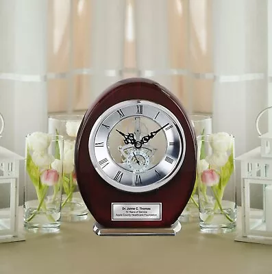 Engraved Oval Serenity Desk Table Clock Wood Silver Davinci Clock Retirement Ser • $124.99