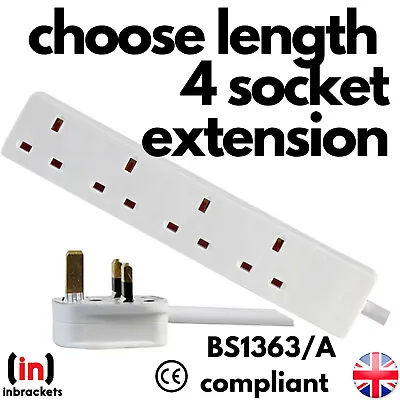 4 Way Mains Extension Lead Cable Power 4 Plugs Gang Socket Electric UK STOCK  • £9.99