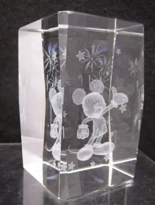 * 3D Laser Etched Crystal Glass Paperweight Mickey Mouse Fireworks Disney In Box • $15