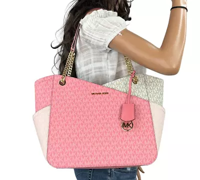 Michael Kors Jet Set Travel Large Chain Shoulder Tote Bag Mk Tea Rose Multi • $198