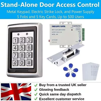Door Access Control Kit With Electric Strike Lock Power Supply Fobs Cards Remote • £99.95