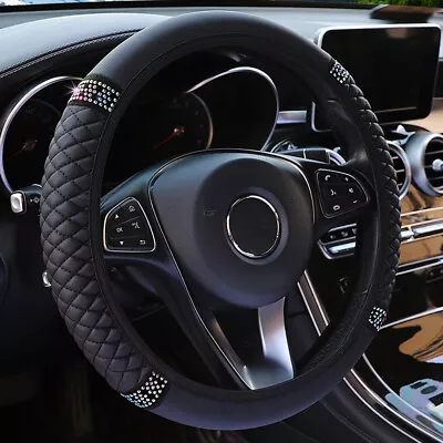 Black Steering Wheel Cover Leather Breathable Anti-slip Protector Accessories • £7.44