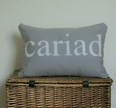 Cariad Cushion Covers Grey Silver Stencilled Love Rectangle Oblong Welsh Cushion • £5.99