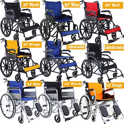 Folding Wheelchair Self Propelled Lightweight Transit Armrest Footrest Brake • $168.88