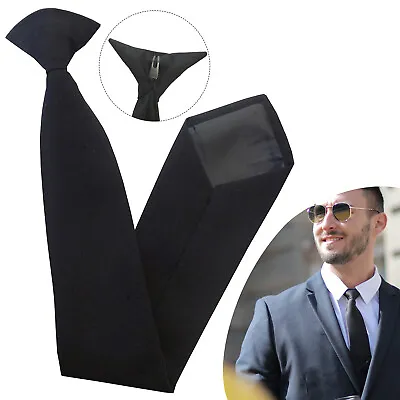 Black Plain Clip On Tie Security Neckties Work Doorman Bouncer Funeral Wedding • £4.59