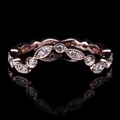 14K Rose Gold Eternity Certified Natural Diamonds Antique Band Ring Fine Jewelry • $346