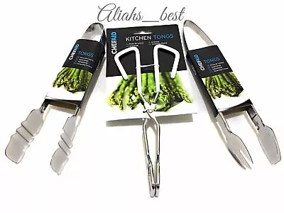 £8.99 • Buy 2 X Chef Aid Food Serving Tongs BBQ Kitchen Salad Full Range Stainless Steel 