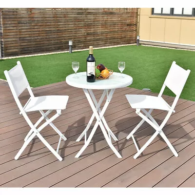 3 PCS Folding Bistro Table Chairs Set Garden Backyard Patio Furniture White New • $99.95