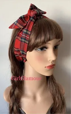 Royal Stewart Tartan Headband Bandana Hairband Bow Tie Wired Burns Night Dress • £3.99