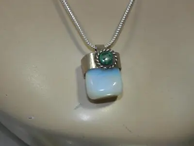 COOL Sterling Silver 925 Vintage 1980's Opal Glass Necklace 46N3 • $25.49