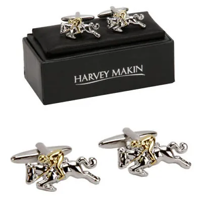 Harvey Makin Horse & Jockey Rider Silver Cufflinks Gift Boxed • £12.95