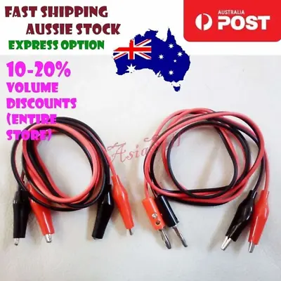 2x Alligator Clips Banana Plug Test Cable Leads Connector Dual Tester Probe 35mm • $8.21
