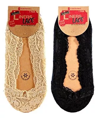 2 Pairs Ladies Girls Shoe Liners Lace Footsies Nude Black Invisible Sock Grip Pa • £5.92