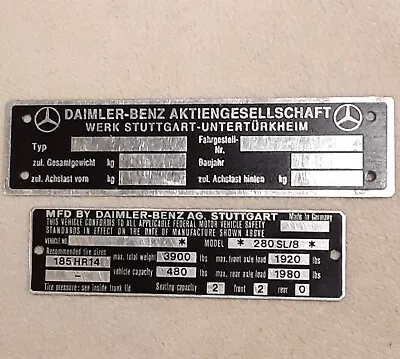 Vintage 2 Daimler-benz 280 Sl/8 Metal Vehicle Name Plate I.d. Tags Emblems • $49.99