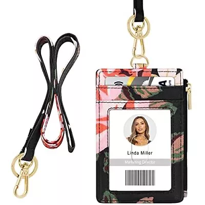 Vertical Flower ID Badge Card Holder With 1 Clear ID Window 4 Credit Card Sl • $11.14