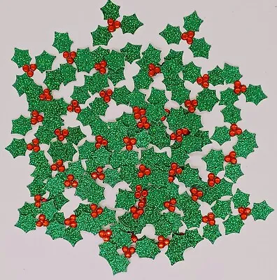 £3.50 • Buy 25 Die Cut Christmas Holly Card Topper Hand Embellished Green/Red. Pack 