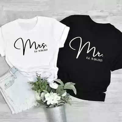 Mr And Mrs T ShirtWedding Shirt Wifey And Hubby Couples Just Married Shirt Top • £9.49