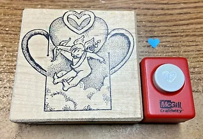 Cupid Heart Love Stamp + Mini 1/2  Heart Punch-Valentine's-Love-Cards-Crafts-Lot • $3.99