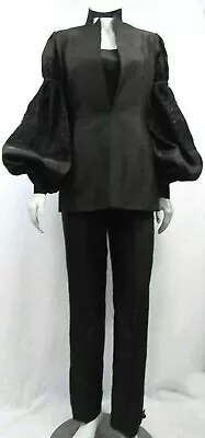 NEW ZANG TOI Couture Charcoal Bronze Embroidered Suit Pant Jacket Shell Silk 4 • $999.99