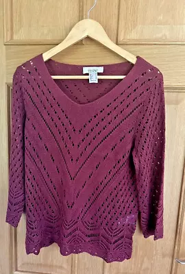 Linea TESINI Wine Crochet Sweater Size 12 RRP £25 • £4.99