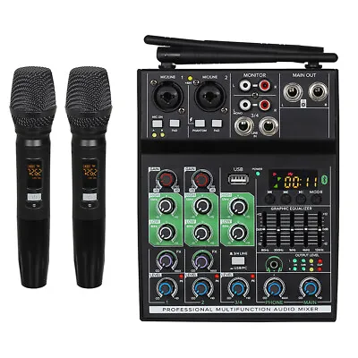 £86.50 • Buy GT4 4 Channels Stereo Audio Mixer UHF Wireless 2 Mic For DJ Karaoke PC Guitar