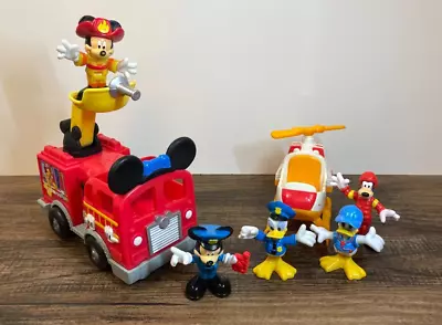 Mickey Mouse Firetruck & Rescue Helicopter Set Goofy Police Officers Doctor • $24.99