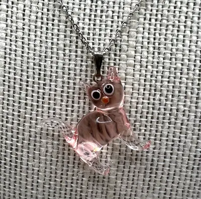 Murano Glass Handcrafted Lovely Pink Cat Pendant Necklace & 925 Sterling Silver • $24.90