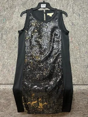 Michael Kors Dress Black Gold Sequin Sheath Cocktail Evening Size 8 • $29.99