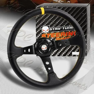 350MM Deep Dish Drift Black / Yellow Leather 6 Hole Steering Wheel Universal • $41.50