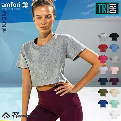 Womens Crop Top T-Shirt Ladies Short Sleeve Yoga Stretch Wicking Jogging TriDri • £6.64