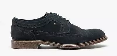 Base London ONYX Mens Formal Office Lace Up Wingtip Suede Brogue Shoes Navy • £52.03