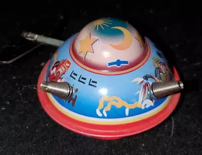 Classic 2  TIN SPACE FLYING SAUCER / UFO - Wind-up Rolling Toy (KR) • $12