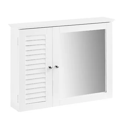 SoBuy Mirror Cabinet With Slat Door Wall Mount Cupboard W/ Mirrored Door BZR55-W • $80.99