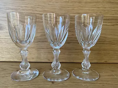 3 X Antique Val St. Lambert Wine Glass Goblets Cut Air Bubble Stem - Unsigned • £30