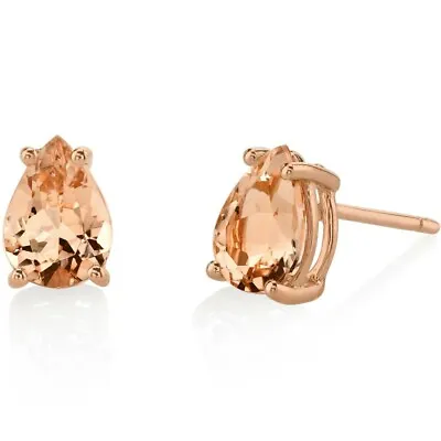 1.5 Ct Pear Shape Peach Morganite Stud Earrings In 14K Rose Gold • $180.99