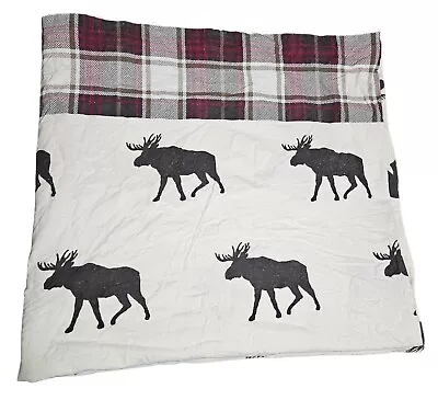 HD Designs Moose Print Plaid Border Blanket 68 X64  Creme Brown Red 100% Cotton  • $23.99