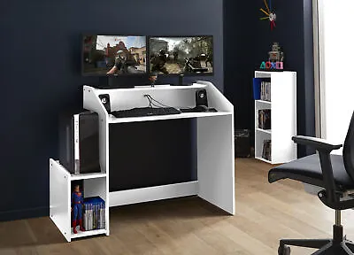 White Office Computer PC Laptop Gaming Desk Furniture Storage Home • £35