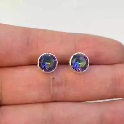 Stud Earring Handmade Silver Mystic Topaz Earring 925 Sterling Silver Jewelry • $20.95