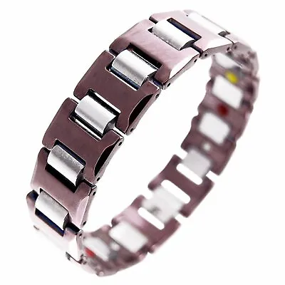 Mens Classic Purple Tungsten Magnetic Link Bracelet Modern Cuff Bangle • $149.99