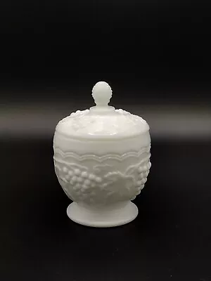 Vintage Imperial Milk Glass Sugar Bowl W Lid Grape Pattern White Candy Dish Rare • $19.88