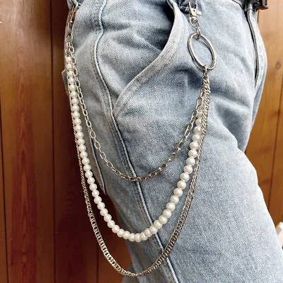 Men's Pants Wallet Chain Bicycle Truck Driver Punk Jeans Pearl Chain Punk Style • $15.29