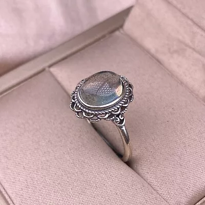 S925 Silver Vintage Hollow Carved Grey Moonstone Ring - Unique Women's Accessory • $16.10