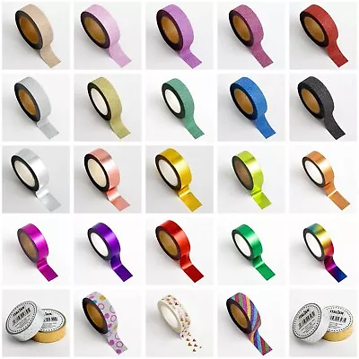 £2.99 • Buy Washi Tape 15mm X 10m Repositionable Adhesive Roll Glitter Foil Patterned Xmas 