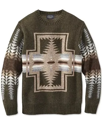 Pendleton Harding Southwestern Indian Blanket Shetland Olive Wool Sweater XXL • $168