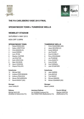 £2 • Buy Teamsheet - Spennymoor Town V Tunbridge Wells 2012/13 FA Vase Final
