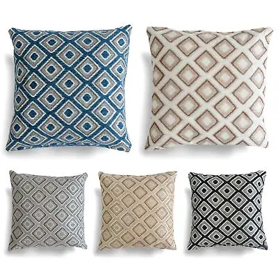 Chenille Cushion Covers Pisa Geometric Diamond Design Cushions Cover 17  X 17  • £6
