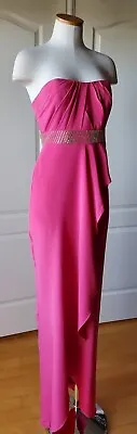 NEW $575 Nicole Miller Size 0 Strapless Pink Silk Dress Gown Rhinestones XS NWT • $98