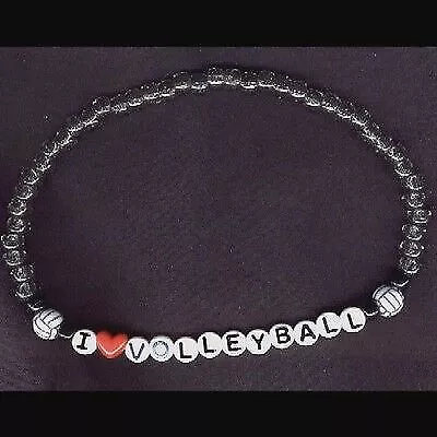 I LOVE VOLLEYBALL NECKLACE Team Player Novelty Bead Funky Jewelry STRETCH CHOKER • $9.99