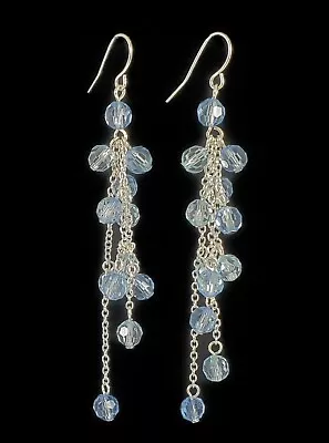 Sparkly Light Blue Crystal Effect Faceted Bead Long Drop Chandelier Earrings • £4.63