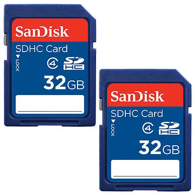 Lot Of 2 SanDisk 32GB = 64GB SD SDHC Class 4 Camera Flash Memory Card SDSDB-032G • $12.25